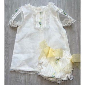 Momorii Embroider chiffon lace dress bloomer set baptism christening wedding